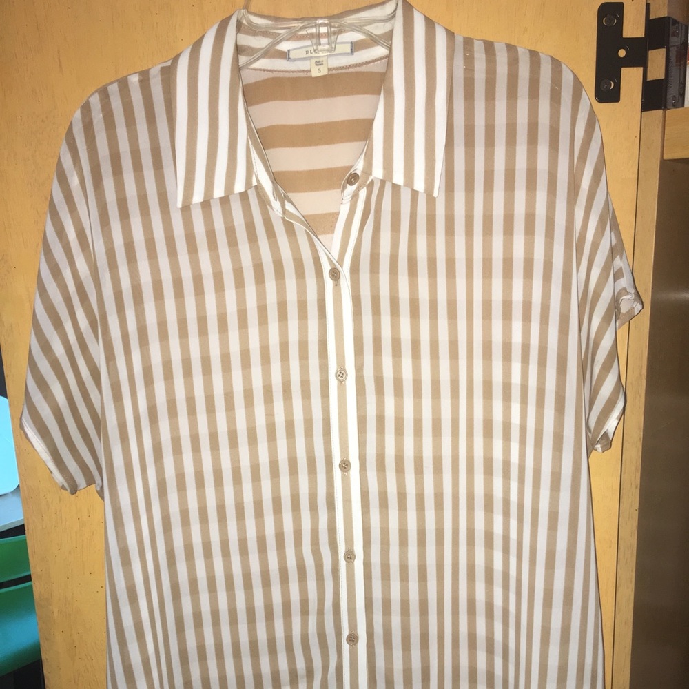 Small breezy tan and white short sleeve